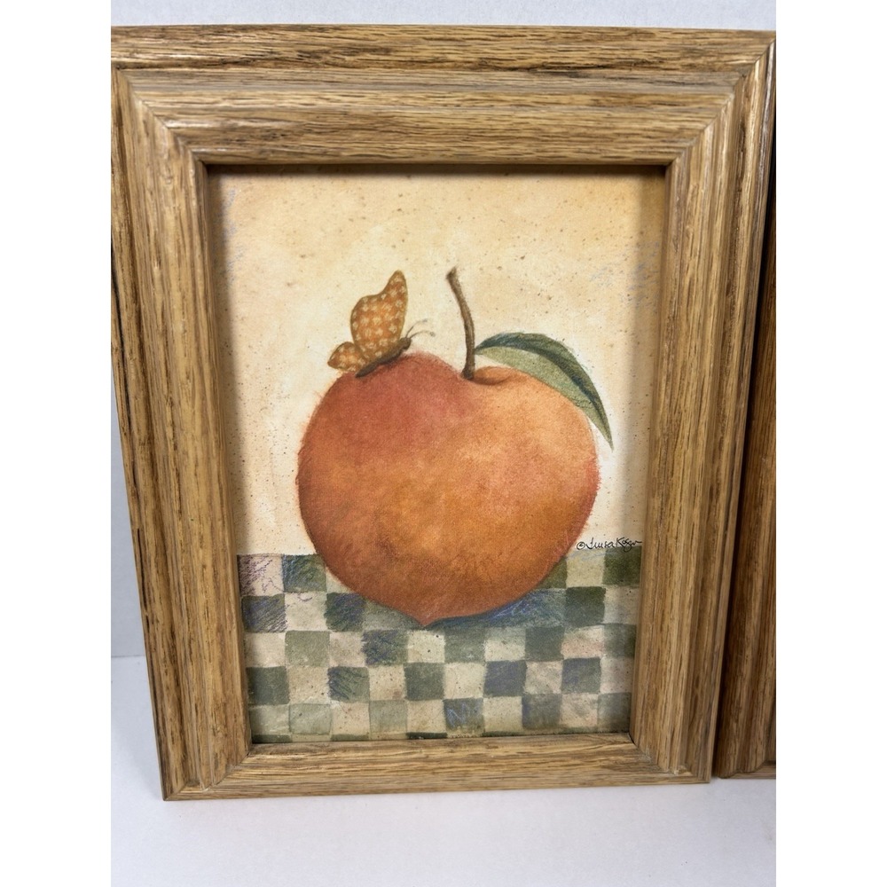 Wooden Framed Folk Art Fruit Prints Pear Apple 90s 10"x8" Kitchen - Picture 2 of 7